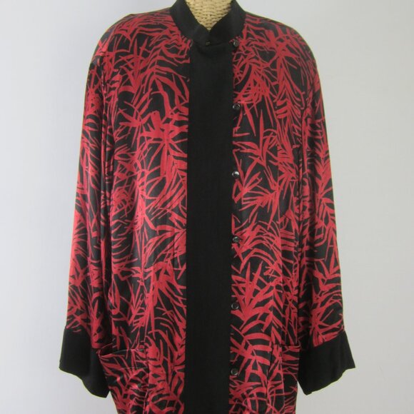 Carole Little Tops - Vtg Carole Little Womens Plus 22 Red Black LS Kimono Tunic Mandarin Collar Shirt